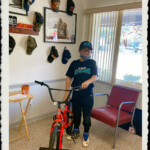 Lucky bike winner at Conway Village Barber Shop raffle
